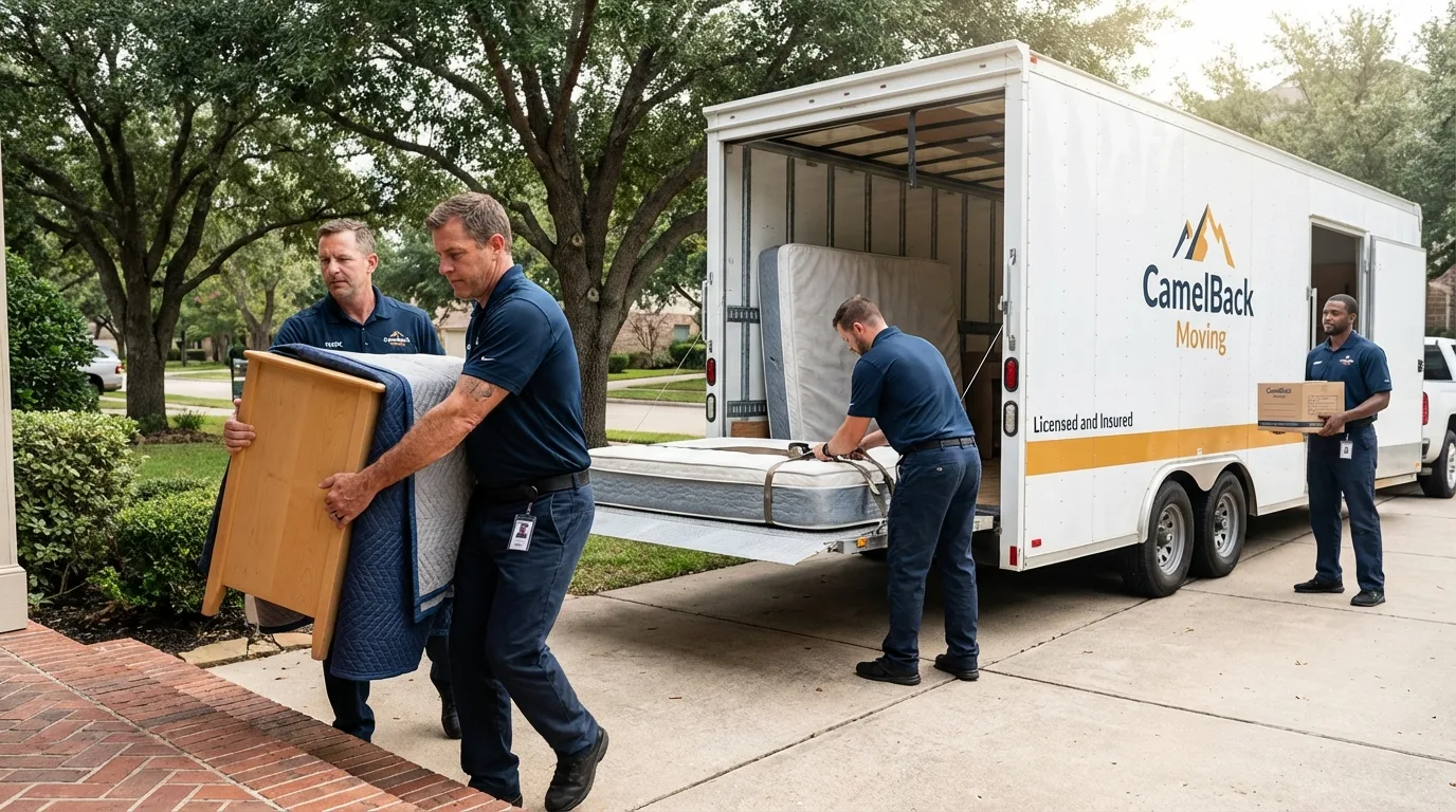Crew loading residential truck for cross-state move from Ishpeming, MI