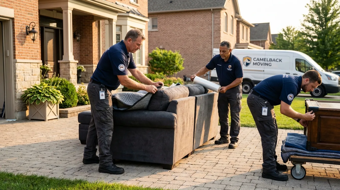 Large estate moving crew wrapping furniture in Ishpeming, MI